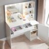 Vanity Desk With Mirror And Lights, 46.4In Dressing Table With 2 Large Drawer & Large Vertical Organizer, 3 Level Dresser & 3 Lighting Modes Adjustable Brightness, Suitable For Bedroom - White - Image 3