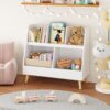 Kids Bookshelf And Toy Organizer, 5 Cubbies Wooden Open Bookcase, 2-Tier Baby Storage Display Organizer With Legs, Free Standing For Playing Room, Bedroom, Nursery, Classroom - White - Image 20
