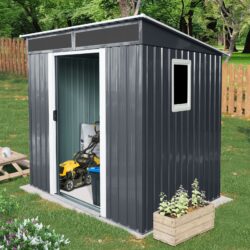6Ft X 5Ft Outdoor Metal Storage Shed With Window And Transparent Plate For Garden, Lawn - Black / White
