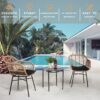 3 Pieces Of Luxury Outdoor Wicker Furniture, Patio Bistro Style Table And Chair Combination, Weather Resistant PE Wicker Weave, Suitable For Garden - Black / Natural - Image 4