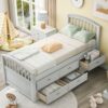 Twin Size Platform Storage Bed Solid Wood Bed With 6 Drawers - Gray - Image 2