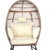 Outdoor Garden Wicker Egg Chair And Footstool Patio Chaise, With Cushions, Outdoor Indoor Basket Chair - White / Natural - Image 9