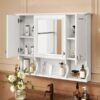 Wall Mounted Bathroom Medicine Cabinet, Modern Bathroom Wall Cabinet With Mirror, Mirror Cabinet With Open Shelves - White - Image 20