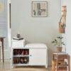 Shoe Storage Bench Cabinet With Fireproof Cushion, Double Doors And Movable Drawer For Door Entrance - White - Image 4