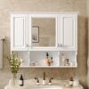 Wall Mounted Bathroom Medicine Cabinet, Modern Bathroom Wall Cabinet With Mirror, Mirror Cabinet With Open Shelves - White - Image 3