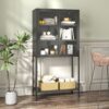 Heavy Duty Metal Storage Cabinet, Sideboards & Buffet, Display Storage Cabinet With Glass Doors And 2 Adjustable Shelves, Tall Bookcase Modern Bookshelf Cabinet For Home Office, Living Room - Black - Image 3