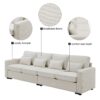4 Seater Modern Linen Sofa With Armrest Pockets And 4 Pillows, Minimalist Style Couch - Beige - Image 21