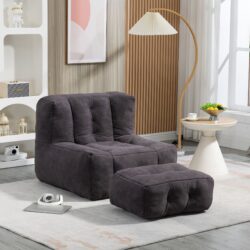 Fluffy Bean Bag Chair, Comfortable Bean Bag For Adults And Children, Super Soft Lazy Sofa Chair With Memory Foam And Ottoman, Indoor Modern Focus Bean Bag Chair For Living Room, Bedroom, Apartment - Black
