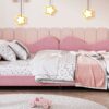 Full Size Upholstered Daybed, Sherpa Fabric Sofabed With Cloud-Shaped Backrest, No Box - Spring Needed - Pink - Image 11