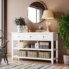 Retro Design Console Table With Two Open Shelves, Pine Frame And Legs For Living Room - Antique White - Image 13