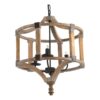 3 Light Wood Drum Chandelier, Hanging Light Fixture With Adjustable Chain For Kitchen, Bulb Not Included - Brown - Image 3