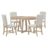 5 Piece Retro Functional Dining Set, Round Table With Leaf And 4 Upholstered Chairs For Dining Room And Living Room - Natural - Image 9