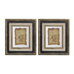 Lucian - Framed Antiqued Sculpture Print (Set of 2) - Multicolor / Wood