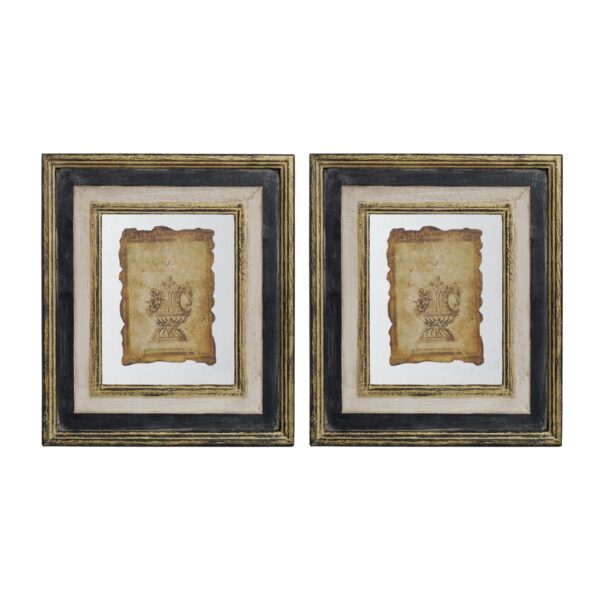 Lucian - Framed Antiqued Sculpture Print (Set of 2) - Multicolor / Wood