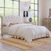 Full Upholstered Platform Bed With Saddle Curved Headboard And Diamond Tufted Details - Beige - Image 2