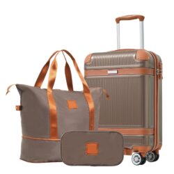 Hardshell Luggage Sets 3 Piece Carry - On Suitcase Double Spinner Wheels With Tsa Lock - Coppery
