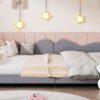 Full Size Upholstered Daybed, Sherpa Fabric Sofabed With Cloud-Shaped Backrest, No Box - Spring Needed - Gray - Image 11
