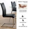 Modern Dining Chairs With Faux Leather Padded Seat Dining Living Room Chairs Upholstered Chair With Chrome Metal Legs Design Side Chairs (Set of 4) - Black / Silver - Image 8