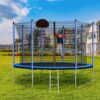 10Ft Trampoline With Basketball Hoop Inflator And Ladder (Inner Safety Enclosure) - Blue - Image 5