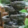 Indoor Stone-Look Water Fountain, 7 Tier Polyresin Cascading Rock Tabletop Fountain With LED Light - Gray - Image 3
