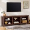 Modern Transitional 3 Shelf Open Storage 70" TV Stand For 80" TVs - Brown - Image 4