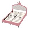 Full Size Lovely Crown Fantasy Leather Princess Bed With Tufted Headboard - Pink / Cream - Image 5