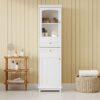 Tall Bathroom Storage Cabinet With Glass Doors, Free-Standing, Two Drawers, And Adjustable Shelves, MDF Board, Painted Perfect For Displaying Your Favorite Items - White - Image 2