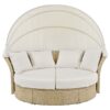 Outdoor Patio Daybed Wicker Rattan Double Daybed Round Sofa Furniture Set With Retractable Canopy, 4 Pillows For Lawn Garden Backyard Porch Pool - Beige - Image 8
