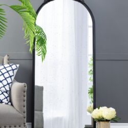 Hand Carved Rose Antique Mirror Frame, Large Arch Mirror Wall Decor For Living Room, Bathroom, Entryway - Black