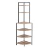 6 Tier Corner Open Shelf Modern Bookcase Wood Rack Freestanding Shelving Unit, Plant Album Trinket Sturdy Stand Small Bookshelf Space-Saving For Living Room Home Office Kitchen Small Space - Rustic Brown - Image 6