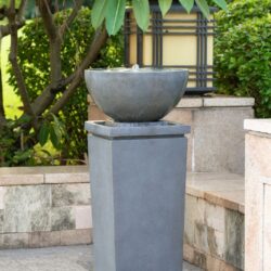 Polyresin Zen Bowl Water Fountain, Outdoor Bird Feeder / Bath Fountains, Relaxing Water Feature For Garden Lawn Backyard Porch - Gray