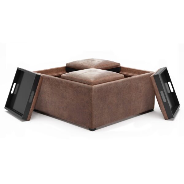 Avalon - Square Coffee Table Storage Ottoman - Distressed Umber Brown