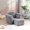 Kids Recliner Chair, Kids Upholstered Couch With Ottoman - Gray - Image 3