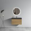 Alice - U092-Alice36W-106 Natural Oak Bathroom Vanity With Sink, Large Storage Wall Mounted Floating Bathroom Vanity For Modern Bathroom, One-Piece Black Sink Basin Without Drain - Walnut / Black - Image 2