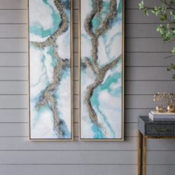 Elongated Modern Abstract Oil Painting, Rectangle Framed Wall Art (Set of 2) - Multicolor