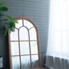 Large Arched Accent Mirror With Frame With Decorative Window Look Classic Architecture Style Solid Fir Wood Interior Decor - Brown - Image 7