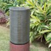 Tall Large Modern Cylinder Ribbed Tower Water Fountain With Rustic Base, Contemporary Antique Green Copper Outdoor Bird Feeder / Bath Cement Fountain - Antique Green - Image 4