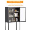 Heavy Duty Metal Storage Cabinet, Sideboards & Buffet, Display Storage Cabinet With Glass Doors And 2 Adjustable Shelves, Tall Bookcase Modern Bookshelf Cabinet For Home Office, Living Room - Black - Image 8