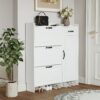 Shoe Cabinet With 4 Doors 1 Drawers, PVC Door With Shape, Large Space For Storage - White - Image 4