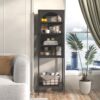 Metal Glass Door Display Storage Cabinet, 5 Tier Cube Bookshelf Storage Cabinet With 3 Adjustable Shelves For Kitchen, Dining Room, Living Room, Bathroom, Home Office - Black - Image 2