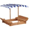 Kids Sandbox With Adjustable Cover, Sand Box With 2 Foldable Bench Seats, Outdoor Sandpit For Backyard Play - Light Brown - Image 7