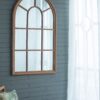 Large Arched Accent Mirror With Frame With Decorative Window Look Classic Architecture Style Solid Fir Wood Interior Decor - Brown - Image 6