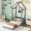 Twin House-Shaped Roof Headboard Floor Bed, (Without Slats) - Gray - Image 12