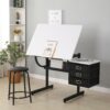 Adjustable Drafting Drawing Table With Stool And 3 Drawers - White / Black - Image 9