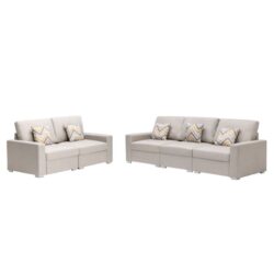 Nolan - Linen Fabric Sofa And Loveseat Living Room With Pillows And Interchangeable Legs (Set of 2) - Beige