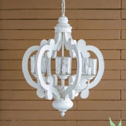 Farmhouse Chandelier, 6 Light Wood Chandelier Pendant Light Fixture With Adjustable Chain For Dining Room Living Room Entryway, Bulb Not Included - Cream