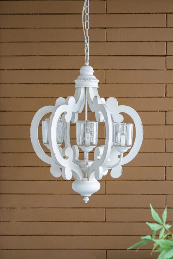 Farmhouse Chandelier, 6 Light Wood Chandelier Pendant Light Fixture With Adjustable Chain For Dining Room Living Room Entryway, Bulb Not Included - Cream
