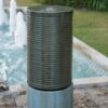 Tall Large Round Green Ribbed Tower Water Fountain, Verge Bronze, Cement Outdoor Bird Feeder / Bath Fountain - Antique Green - Image 5