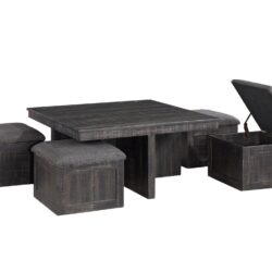Moseberg - Oak Coffee Table With Storage Stools (Set of 5) - Gray