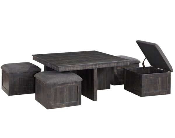 Moseberg - Oak Coffee Table With Storage Stools (Set of 5) - Gray